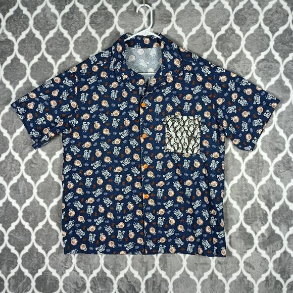 Star Wars Shirt Mens Large Blue Pocket Button Up Short Sleeve Handmade OOAK - Picture 1 of 7